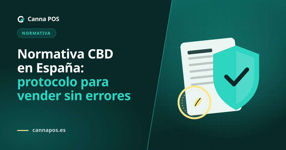 Dependiente revisando etiquetas, documentación y lotes de productos con CBD en el mostrador de una tienda