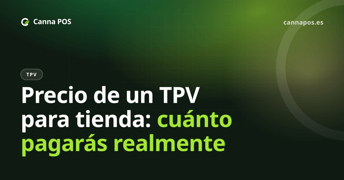 Mostrador de un grow shop con terminal TPV, lector de códigos, cajón portamonedas y productos de CBD organizados